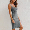 New U-neck Suspender Denim Dress Summer Casual Tight Slim Fit Dresses With Slit Design Womens Clothing - Image 2