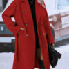 Lapel Double-breasted Trench Coat With Belt Winter Fashion Solid Color Long Jacket Outwear Women Clothing - Image 2